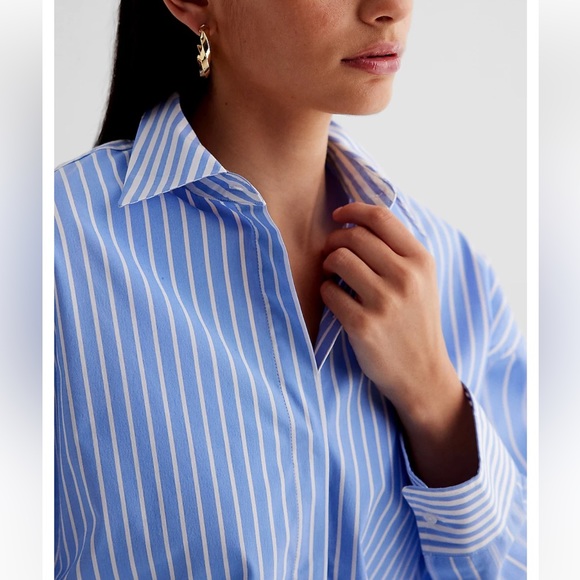 Poplin Striped Boyfriend Portofino Shirt - Picture 3 of 4
